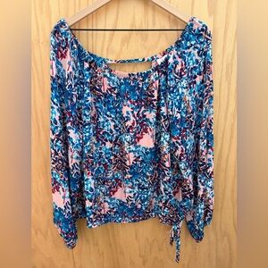 Parker Women’s Blue and Pink Floral Off The Shoulder Blouse